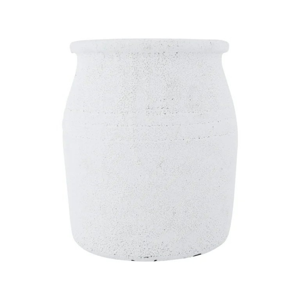 Distressed White Terra-cotta Crock Volcano Finish Rustic Decorative Vase 7in H